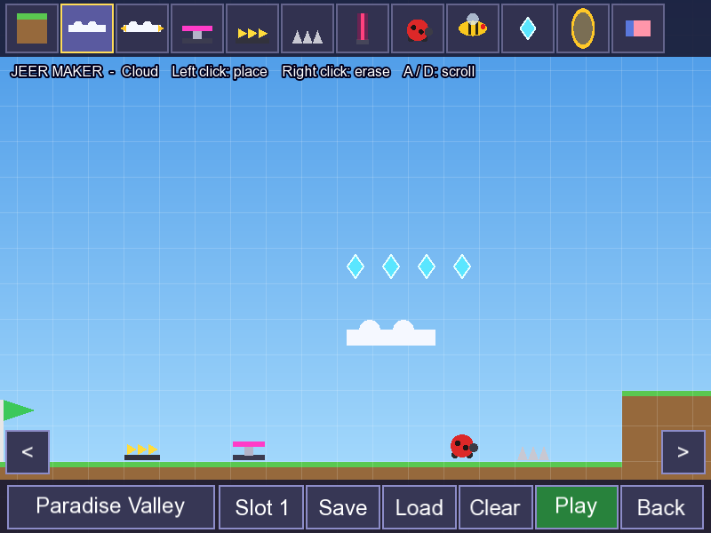 Jeer Maker: a course editor with a palette of pieces along the top